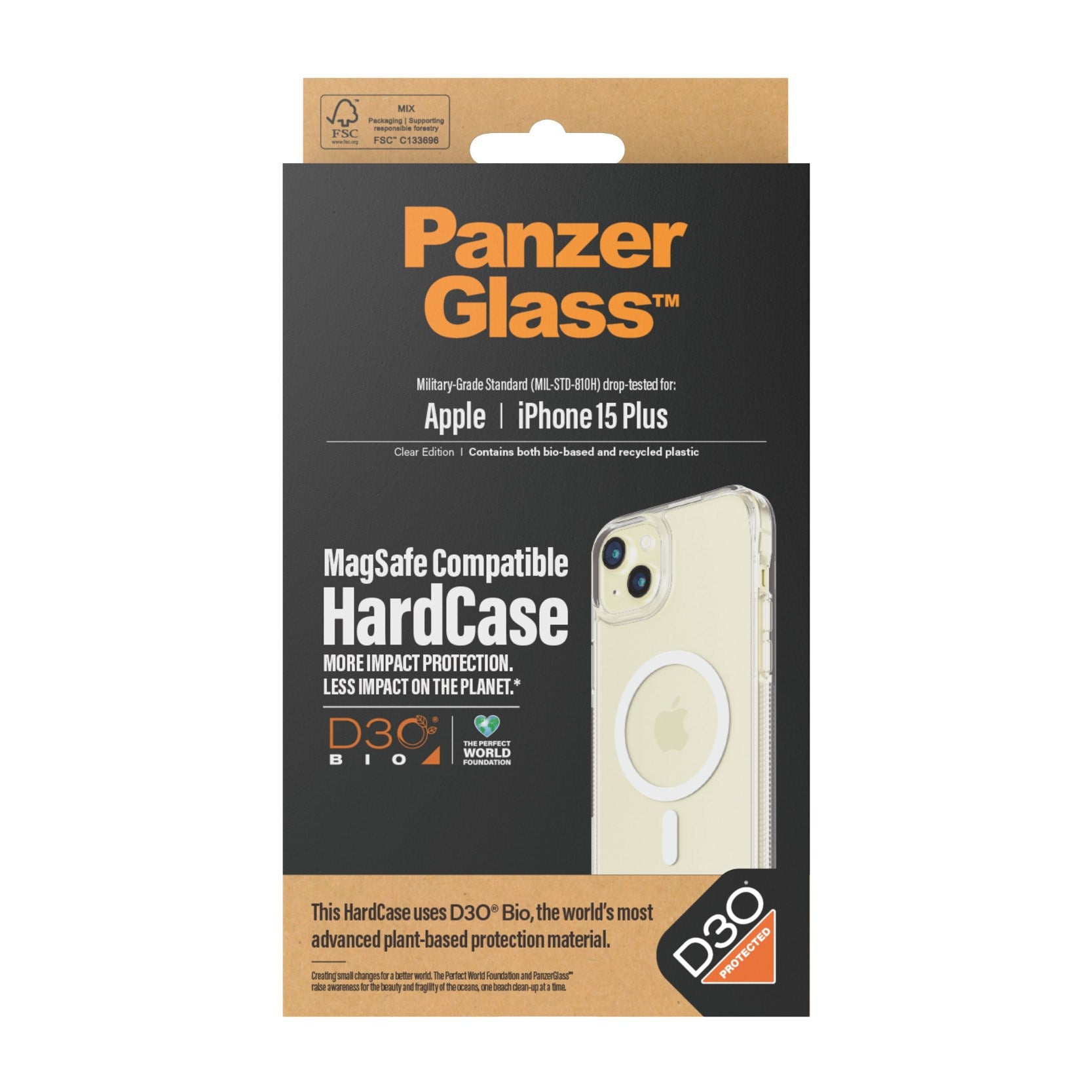 PanzerGlass® HardCase Transparent w. White MagSafe & D3O® iPhone 15 Pl