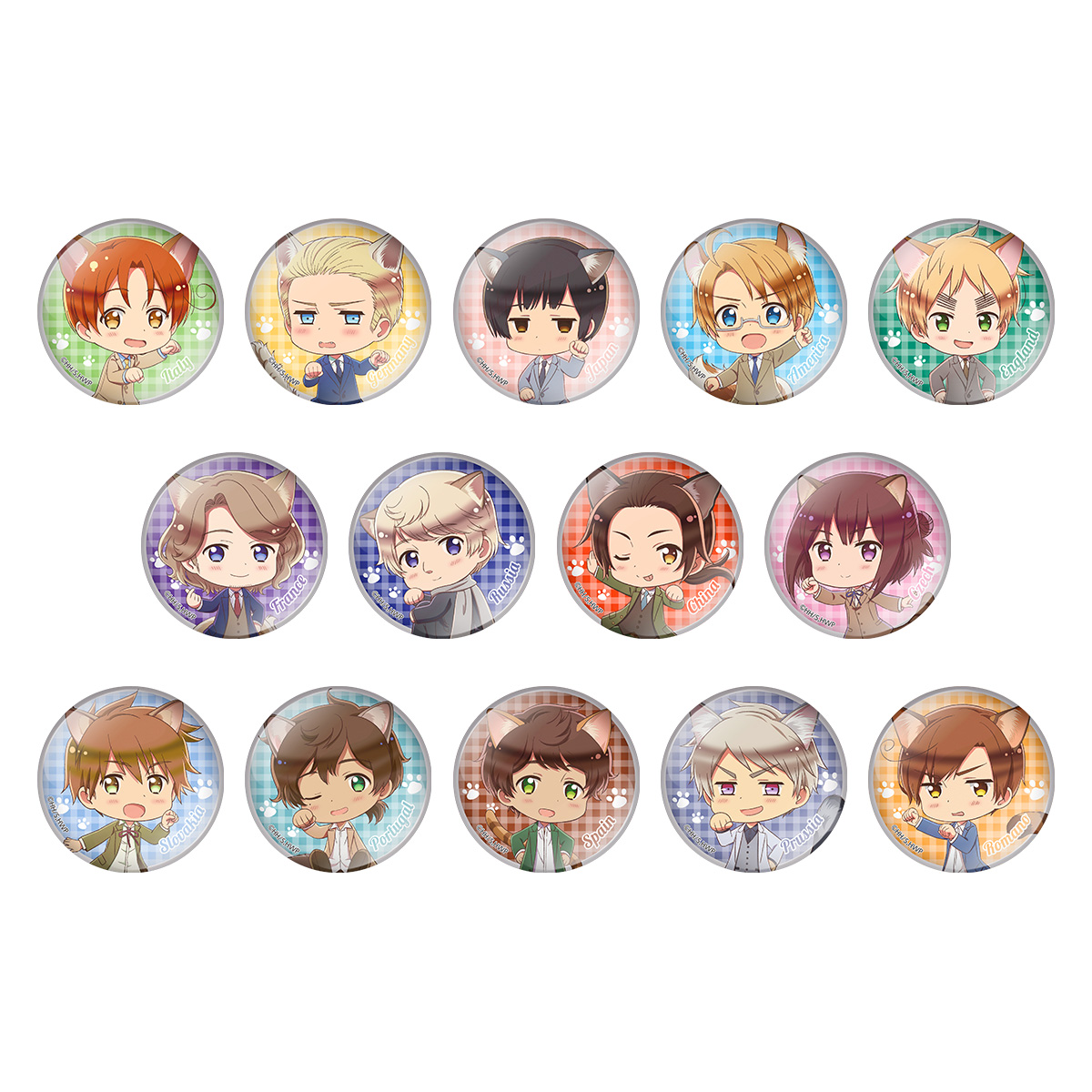 未開封】ヘタリア ナンジャタウンコラボ 猫耳缶バッジ 9点セット