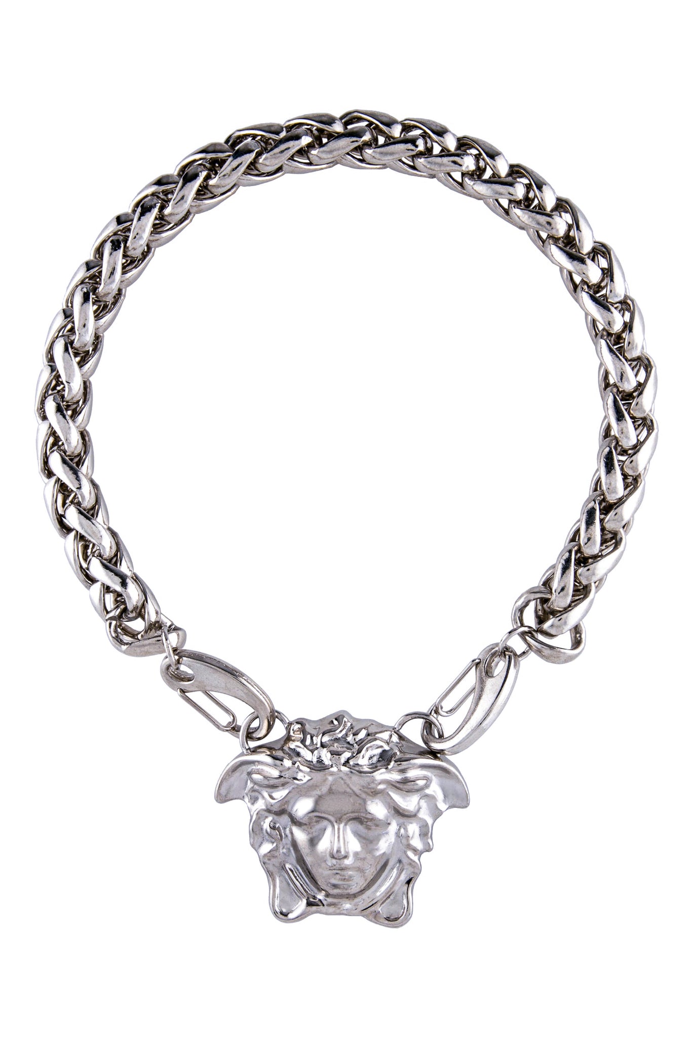 Versace Silver Metallic Palazzo Medusa Thick Rope Chain Necklace