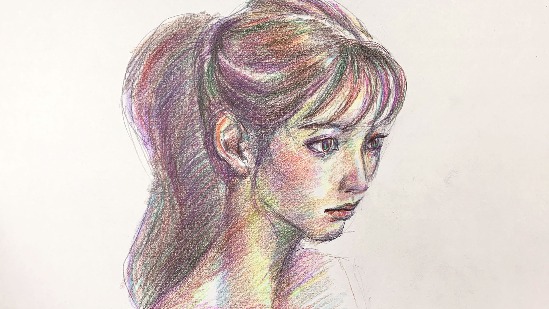 清楚なポニーテール美女＃3 色鉛筆画 清楚なポニーテール美女＃3 色鉛筆画