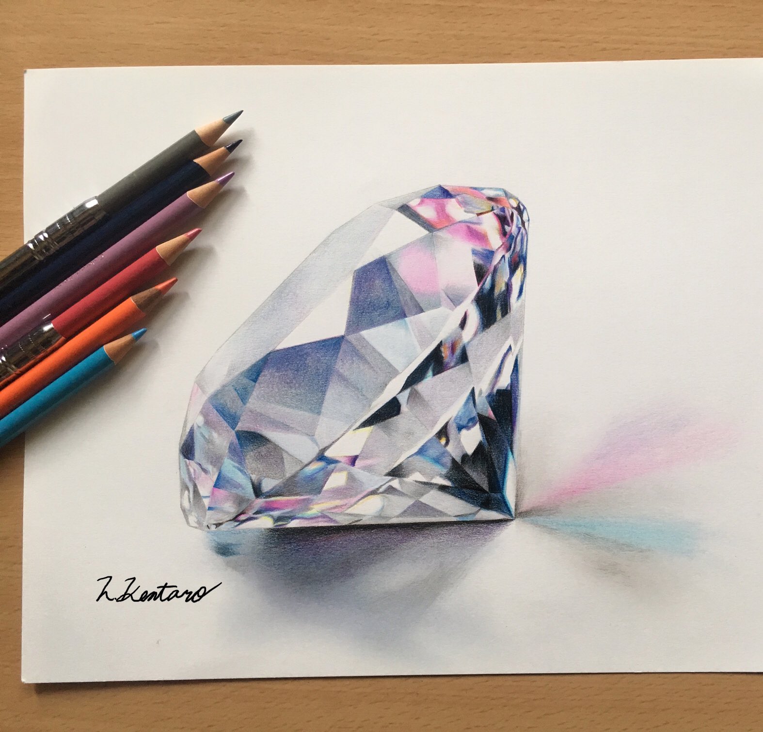 色鉛筆画 ダイヤモンド(原画) 色鉛筆画 ダイヤモンド(原画) 2万人が