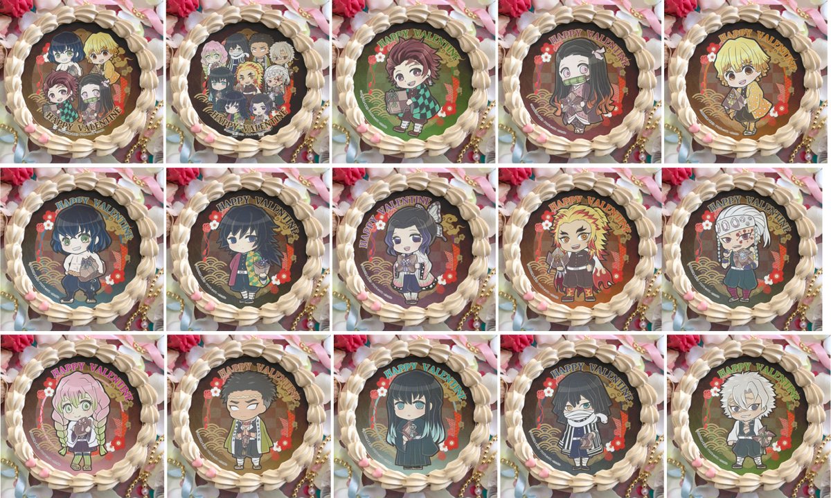 鬼滅の刃×プリロール バレンタインケーキ 柱集合 缶バッジ プリロール