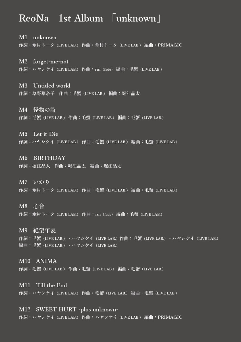 10/7（水）リリース ReoNa 1st フルアルバム「unknown」 込めたお歌の