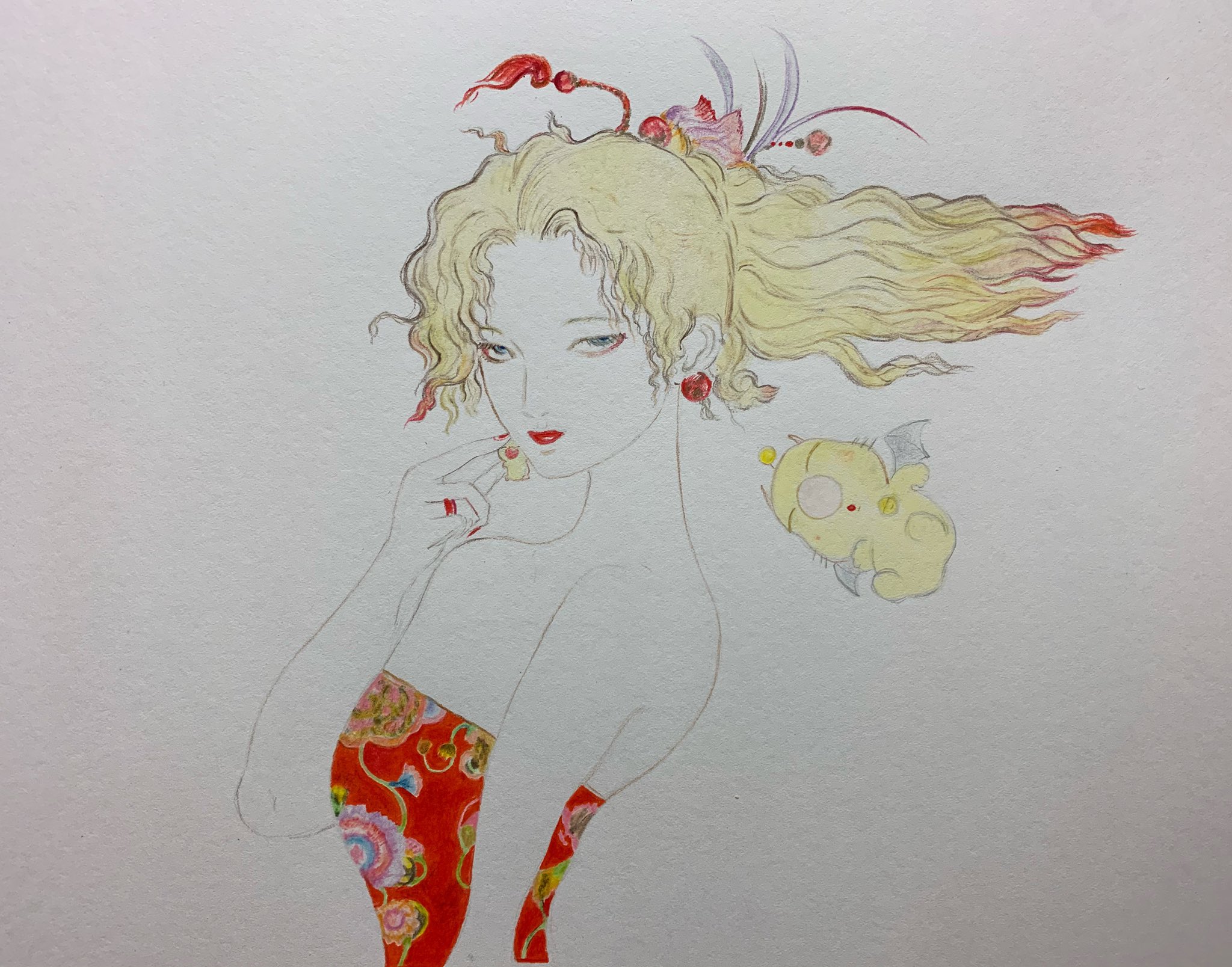 真作保証 天野喜孝 少女 絵画 ティナ ファイナルファンタジー6 真作