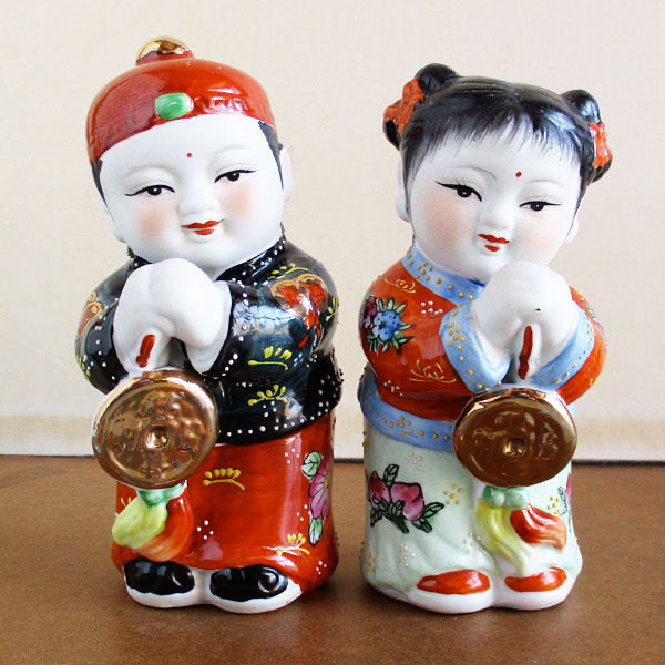 中国美術 色絵陶人形 陶器人形 高さ約31cm置物 オブジェ 古董品 中国