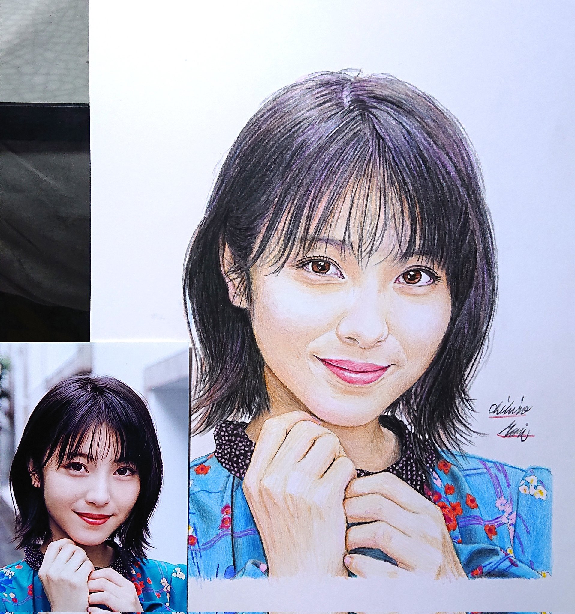 色鉛筆画 美人画 浜辺美波さん似？ ②