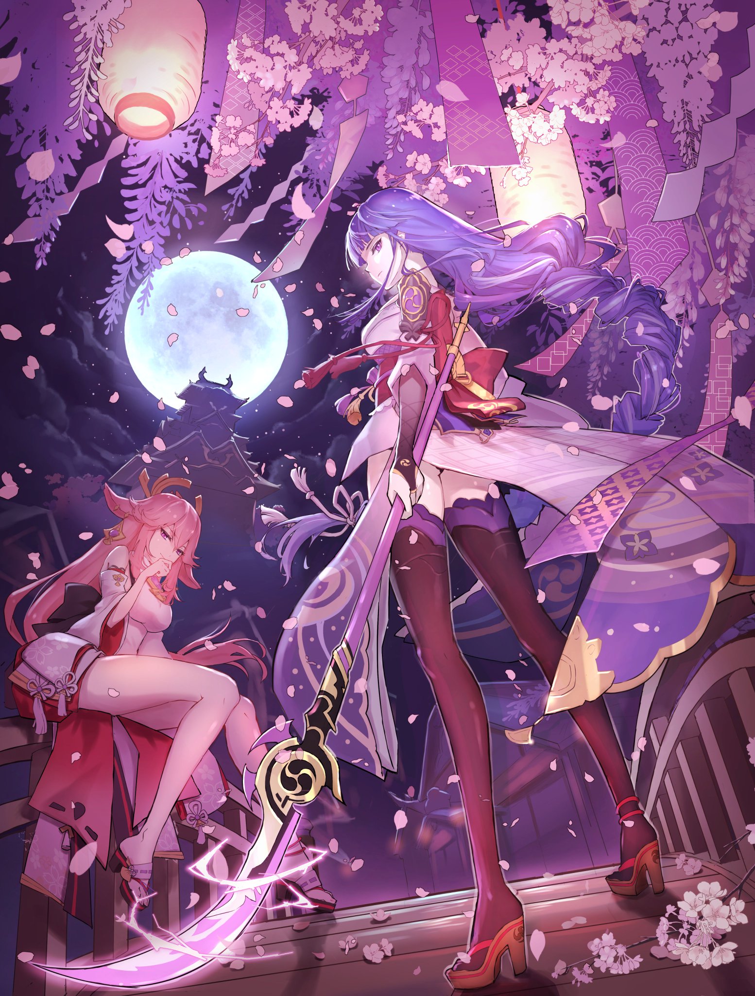 白い狐の住む社 原神 A1タペストリー 雷電将軍 雷電将軍タペストリー原神