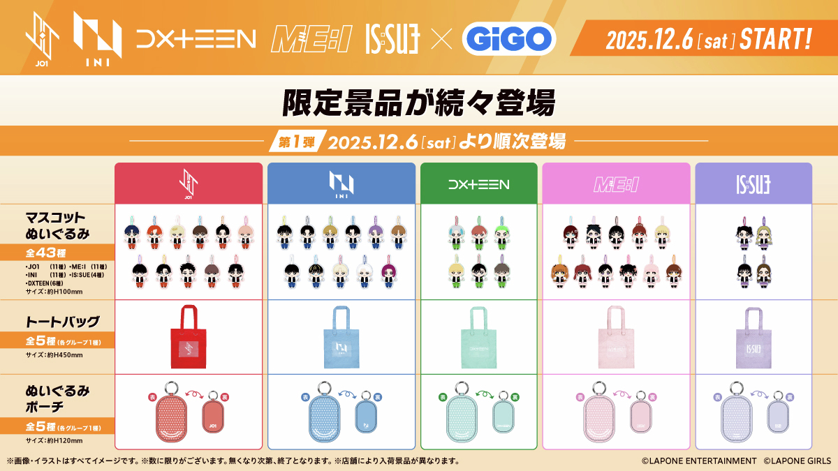 📢2F 景品情報 JO1 INI DXTEEN ME:I IS:SUE × GiGO コラボプライズは