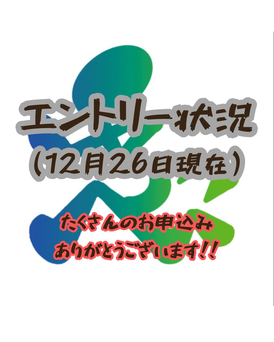 😆第43回大会エントリー状況（12月26日現在）😆 例年の同時期と比べて