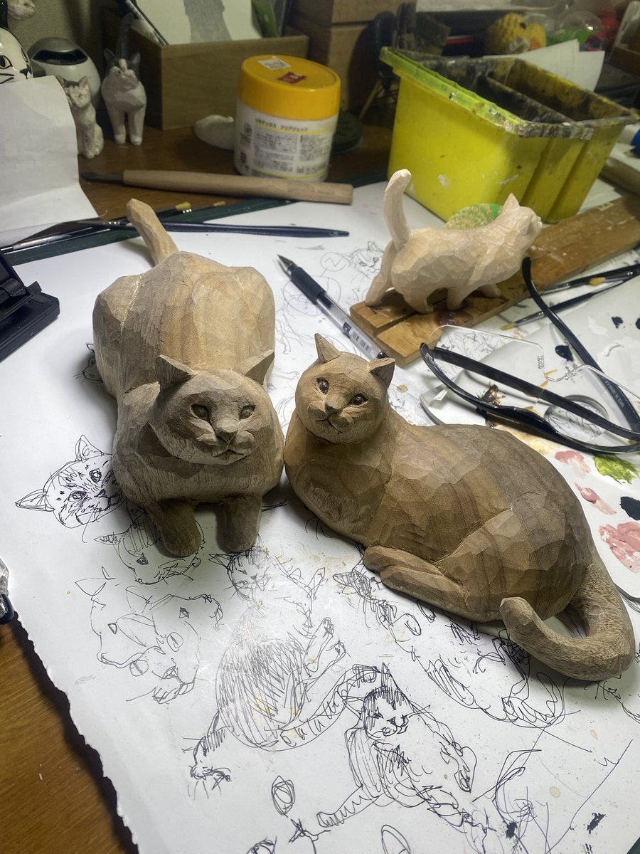 ちょん バンナイリョウジ 木彫り猫 タシク板 希少】バンナイリョウジ