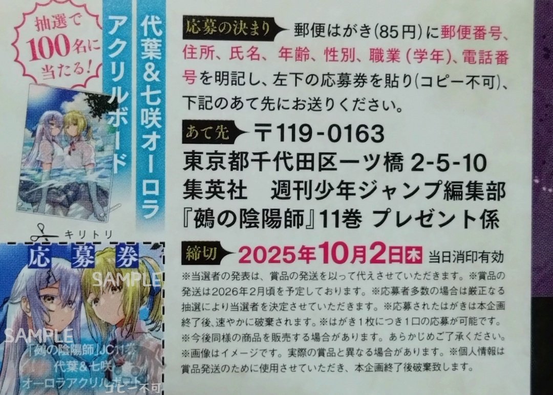 鵺の陰陽師』11巻 代葉&七咲オーロラアクリルボード 当選 非売品 抽選