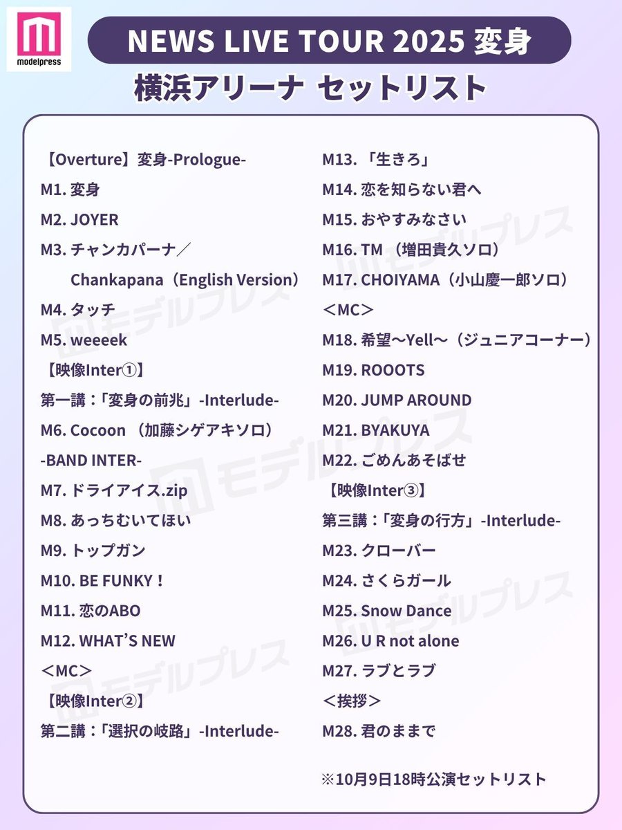 NEWS LIVE TOUR 2025 変身 セットリストを公開🎧▶️ ＼ 15枚目