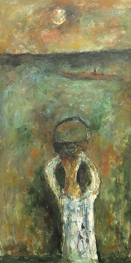 須田寿 油彩画 F8号「石の上」 須田寿 油彩画 F8号「石