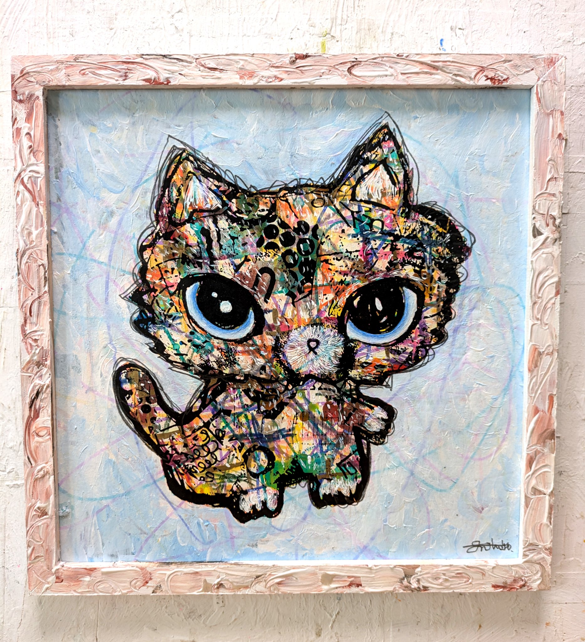 額付き銅版画応用絵画 title「お通りニャンコ」 ディスカウント 額付き