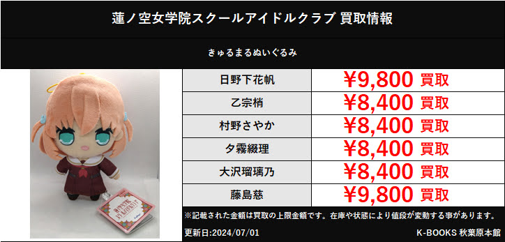 買取情報】 ラブライブ！ 蓮ノ空女学院スクールアイドルクラブ きゅる