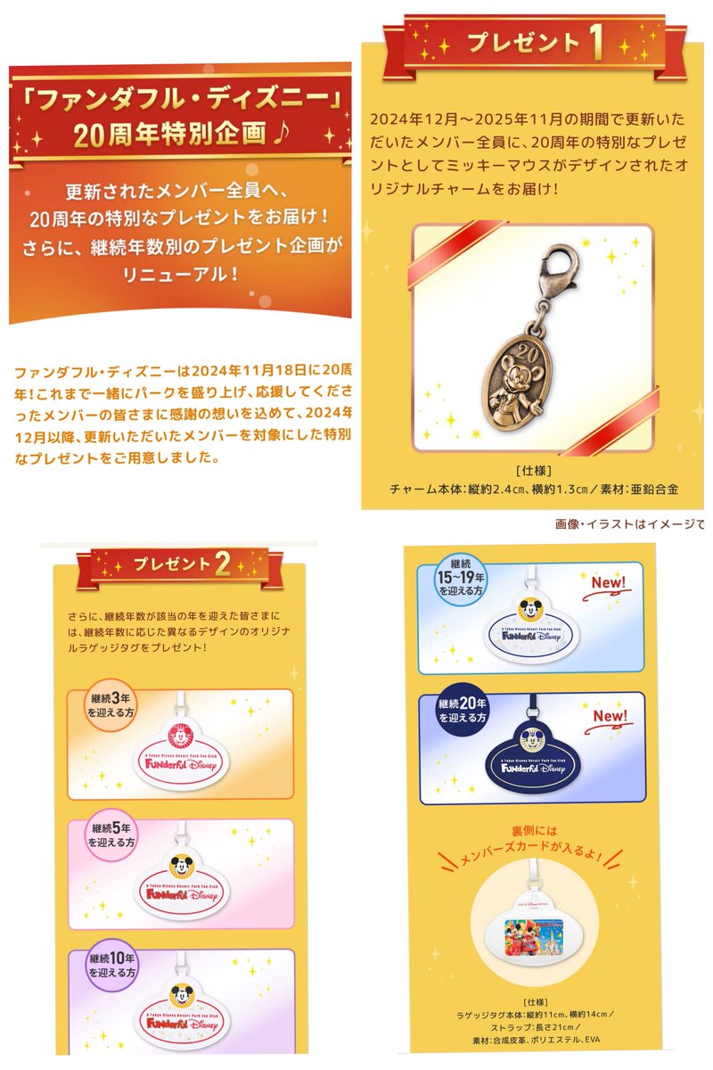 ファンダブルディズニー オリジナルラゲッジタグ＆チャーム 20年継続