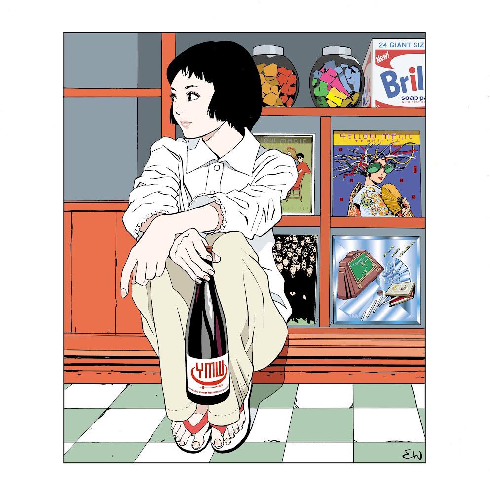 江口寿史 直筆イラスト Yシャツとワインの女の子。 江口寿史 直筆