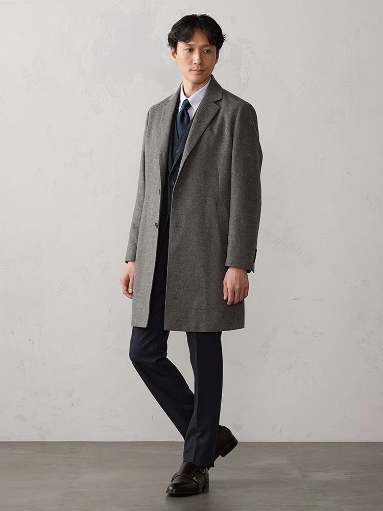 L．グレー ウールビーバーチェスターコート ライトグレー/ブルー