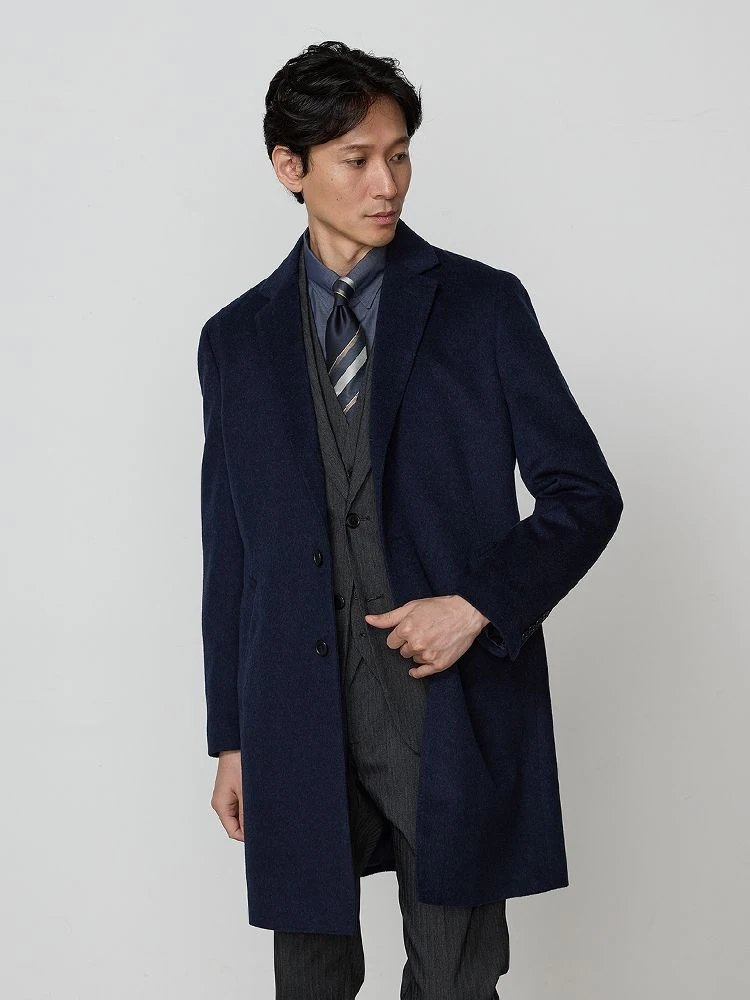 ブルー ウールビーバーチェスターコート ライトグレー/ブルー | P.S.FA