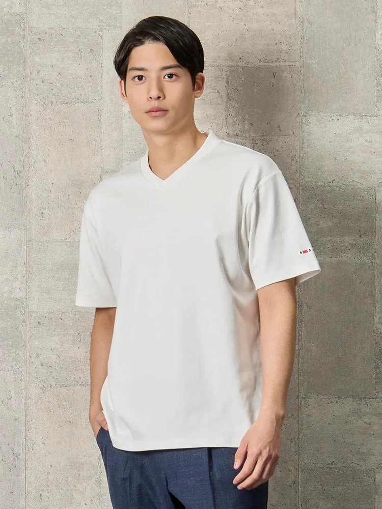 MONCLER グレー Vネック Tシャツ MONCLER ﾓﾝｸﾚｰﾙ/メンズファッション