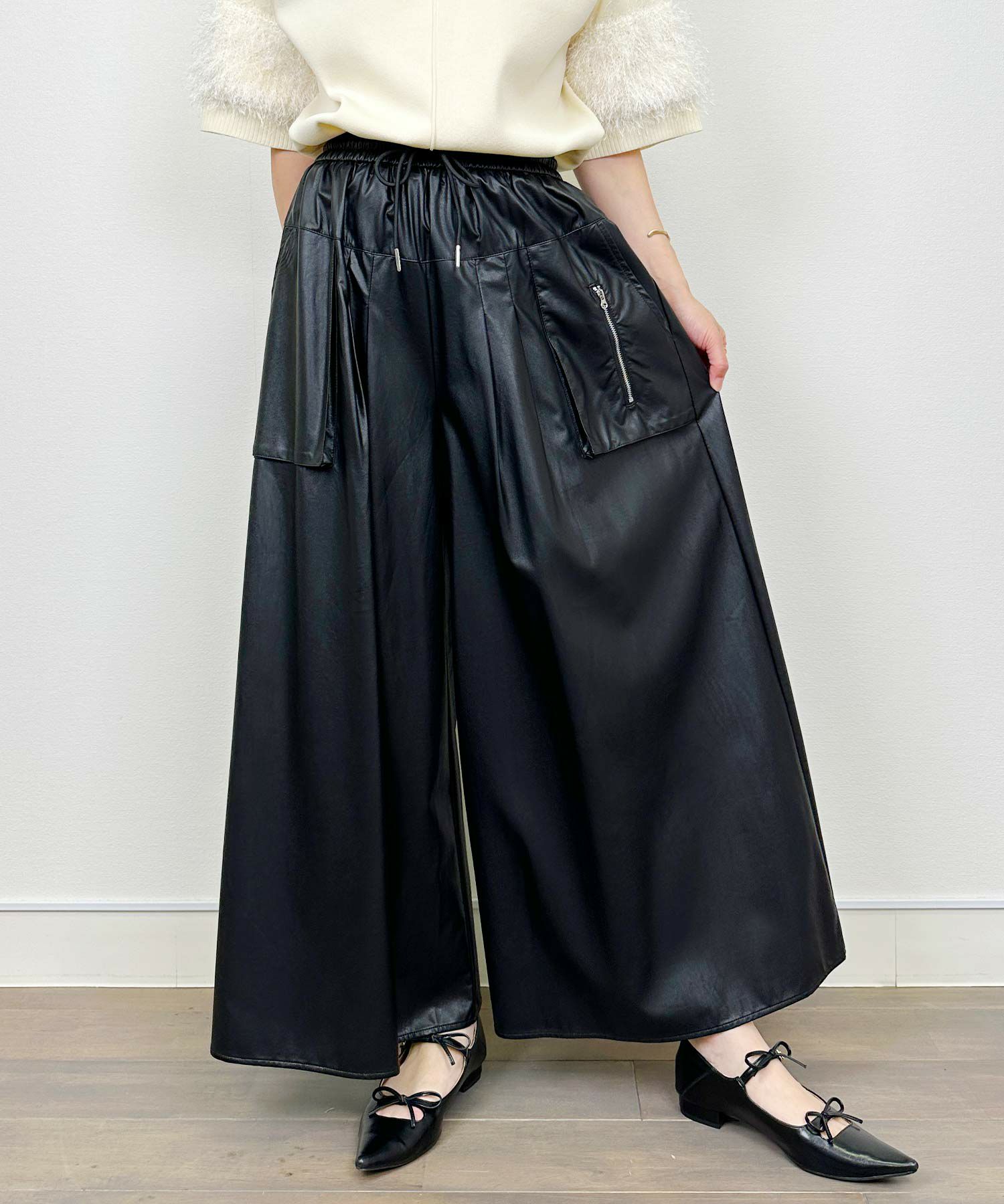 HEVE Funcouture Leather PT white ガウチョパンツ Funcouture Leather