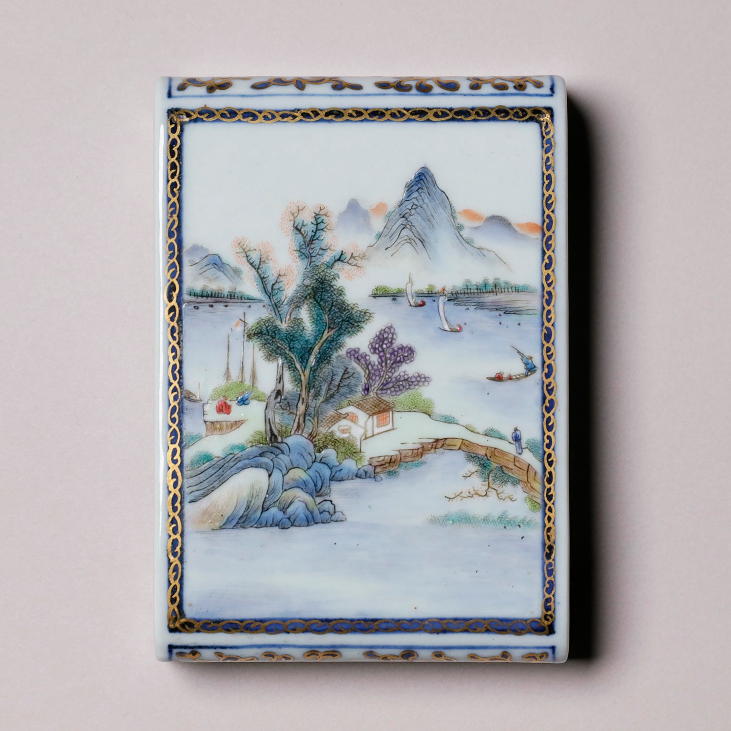 中国古美術 山水図 漢詩文 在銘 墨床 文鎮 墨置 書道具