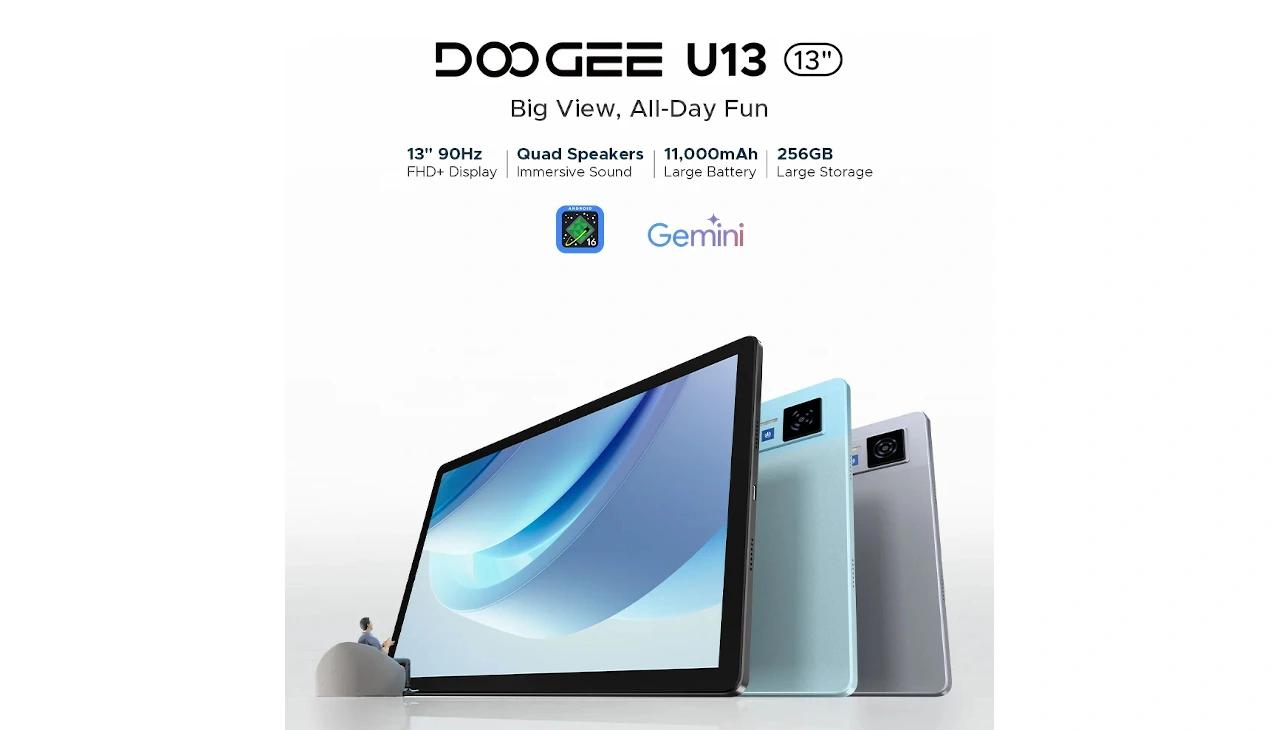 DOOGEE U13 発表、UNISOC T7280搭載の13型Androidタブレット | phablet