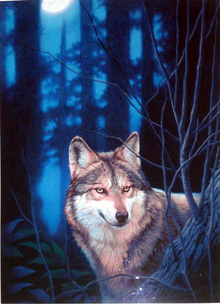 ☆狼 青い森 絵、版画 真作 ジョウナイトウ直筆 ジョウナイトウ