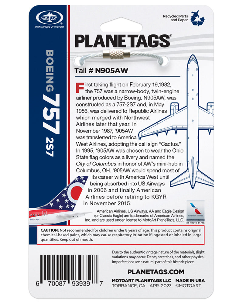 US Airways® 757-N905AW – MotoArt PlaneTags