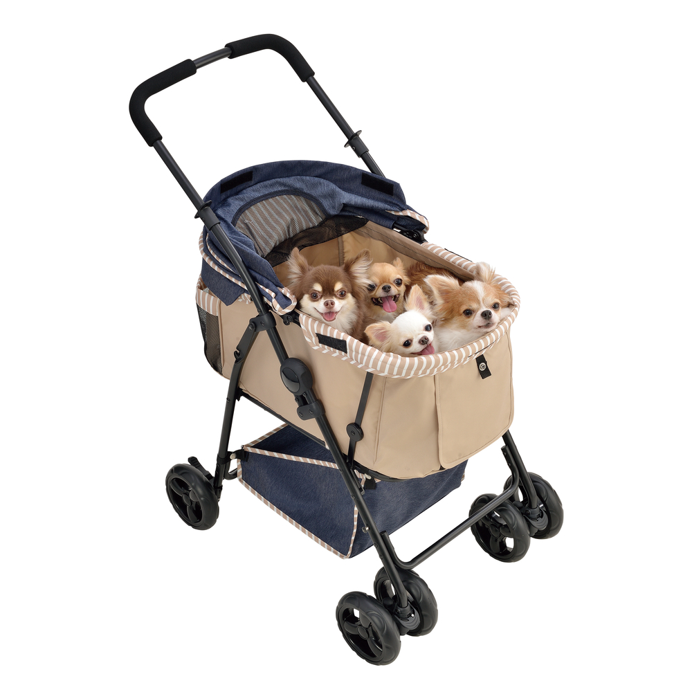 わんわんカート 多頭用DXplus-N デニム柄×ベージュ | ジェックス株式会社