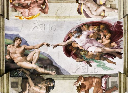イタリア タペストリー アダムとイブ ミケランジェロ 名画 骨董品