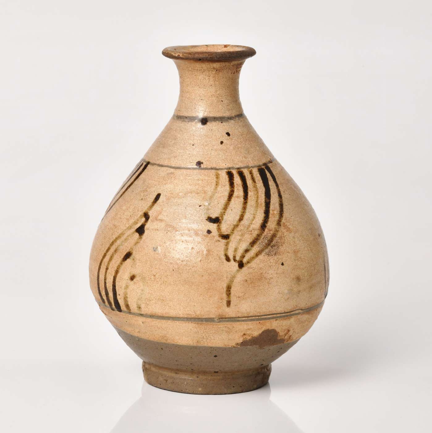 C-243□李朝鶏龍山 花入れ徳利 小振り鉄絵 花入花瓶