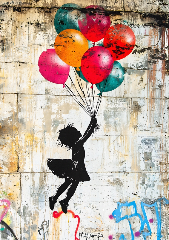 Banksy girl with red balloon wcp ポスター Banksy girl with red