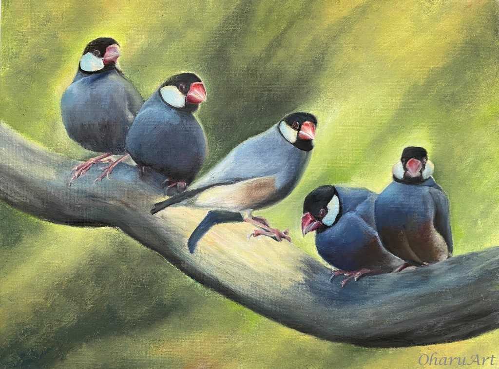 油絵 卵のふ化を見る鳥 油絵 卵のふ化を見る鳥