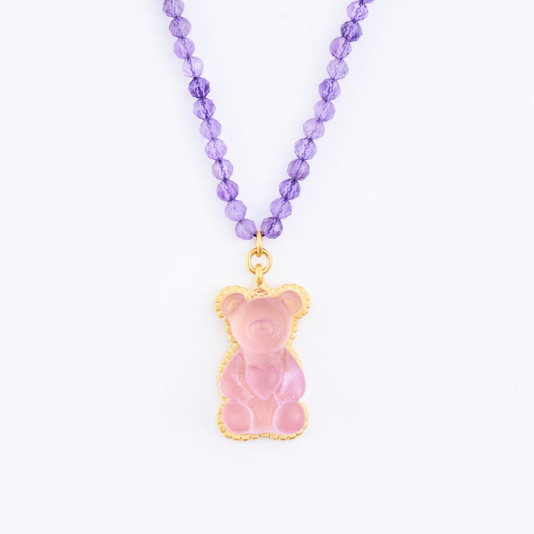 残り1点】アメジスト テディーベア ハードグミ ネックレス（グレープ