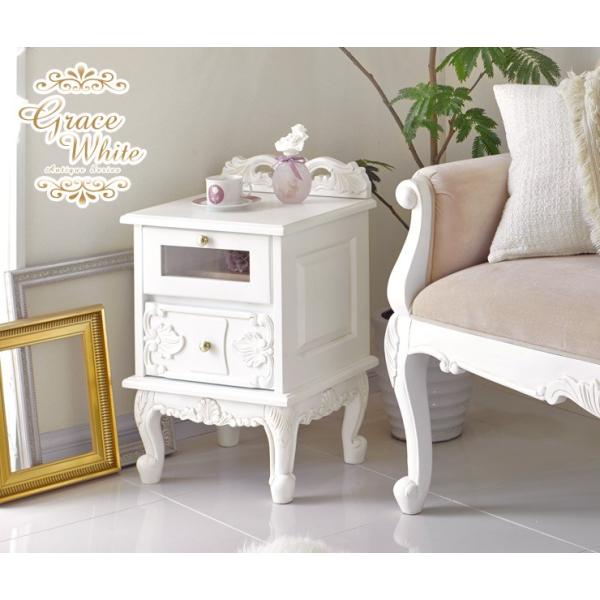 アンティーク 猫足 チェスト クリーム色の木製キャビネット 3段