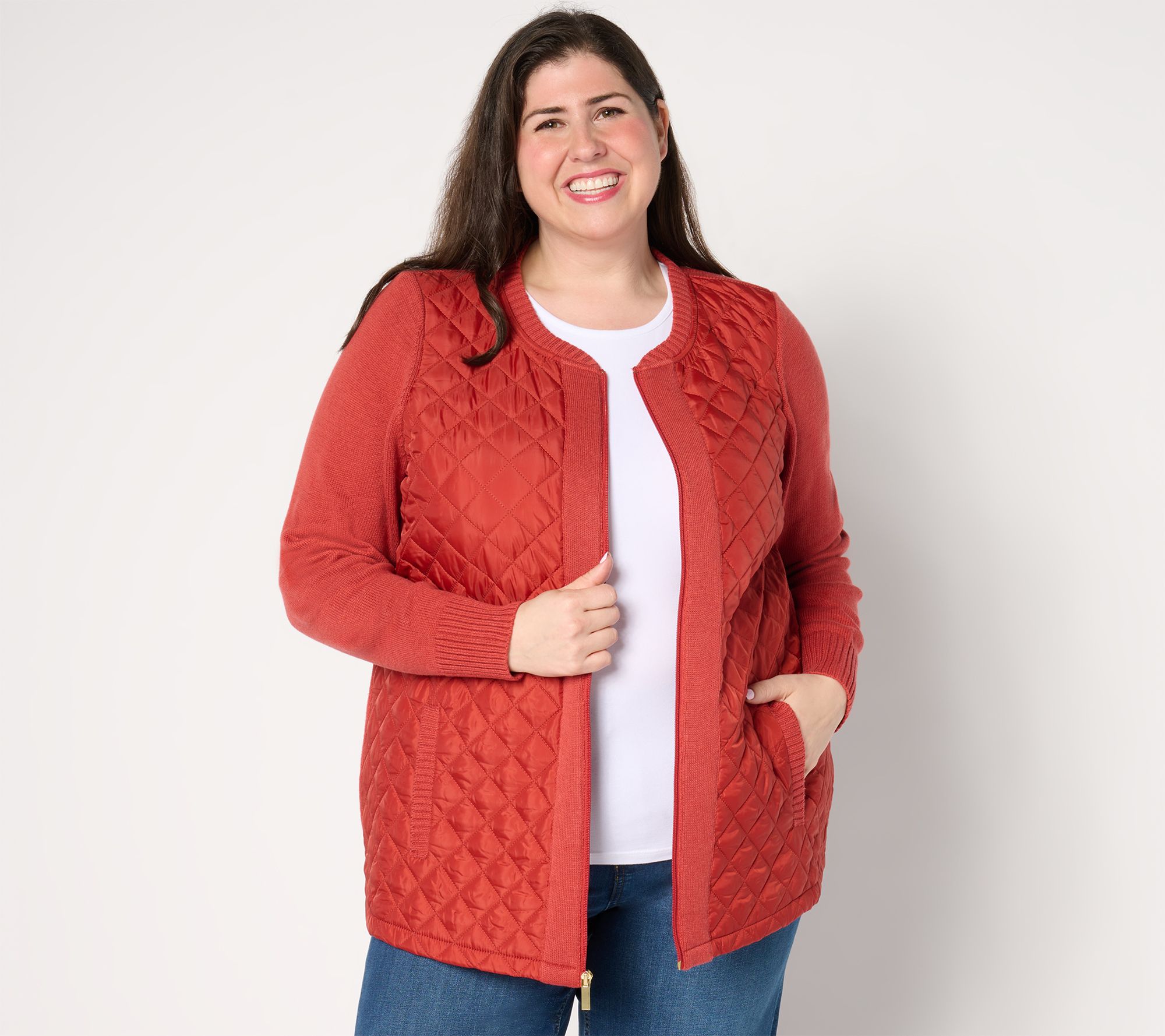 Denim & Co. Heritage Quilted Zip Front Sweater Jacket - QVC.com