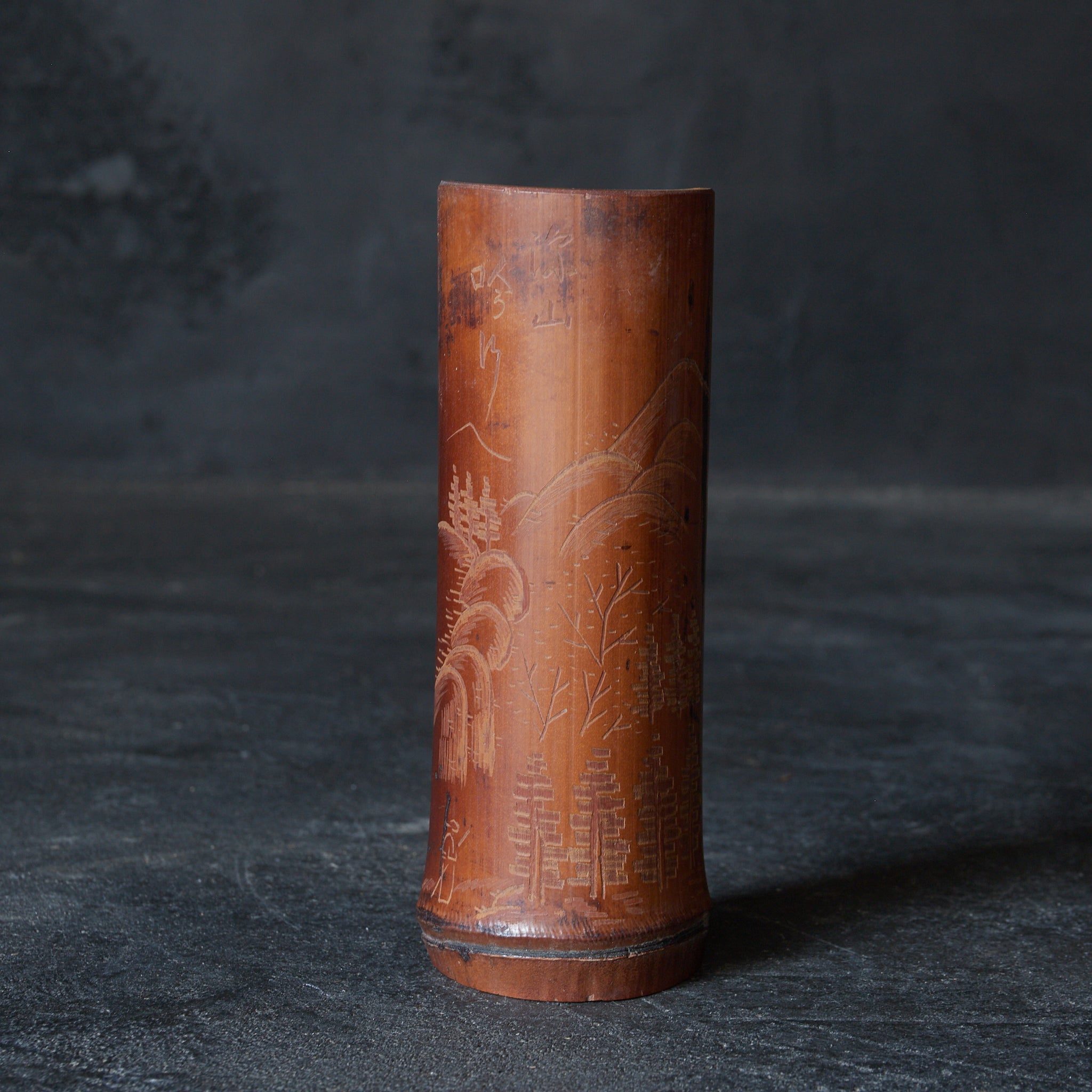 古民芸 古竹製 透かし彫唐草文 柄杓 アイヌ李朝 M R5953 古民芸 古竹製