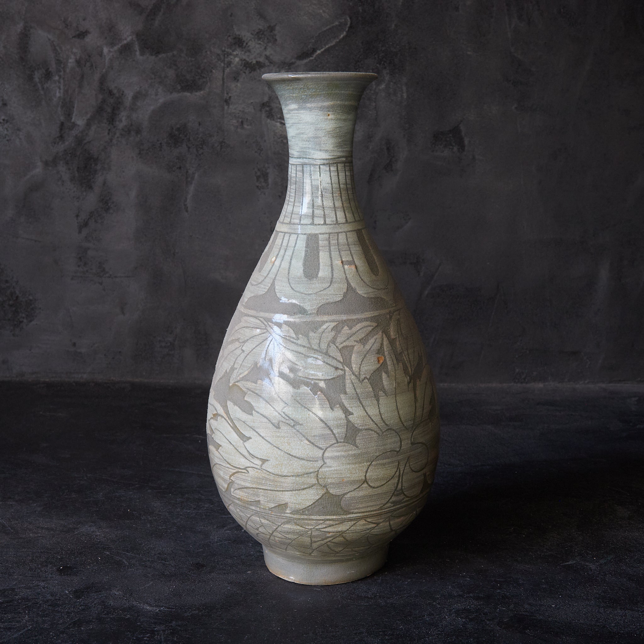 李朝コレクター放出品❗】李氏朝鮮時代粉青沙器丸に鳥花三島双耳壺花入