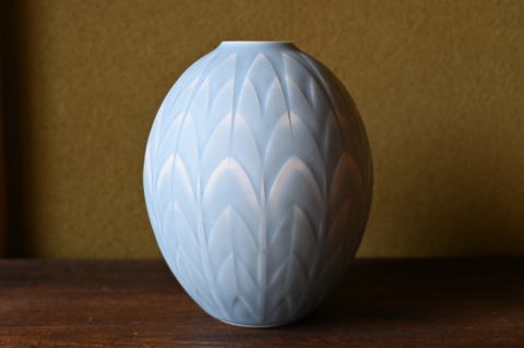 京焼 石橋裕史 青白磁青磁釉象嵌櫛目文菓子鉢 22.2 京焼 石橋裕史 青