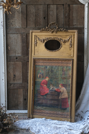 フランス アンティーク 木枠 鏡 ミラー 古道具 ブロカント 蚤の市