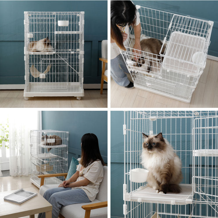 キャットゲージ 大型 2段 コンパクト ホワイト ハンモック キャスター