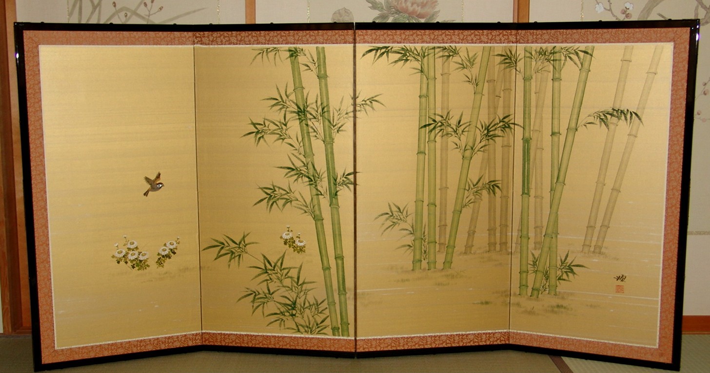 金箔使用 竹の日本画屏風 4枚組 金箔使用 竹の日本画屏風 4枚組 - メルカリ
