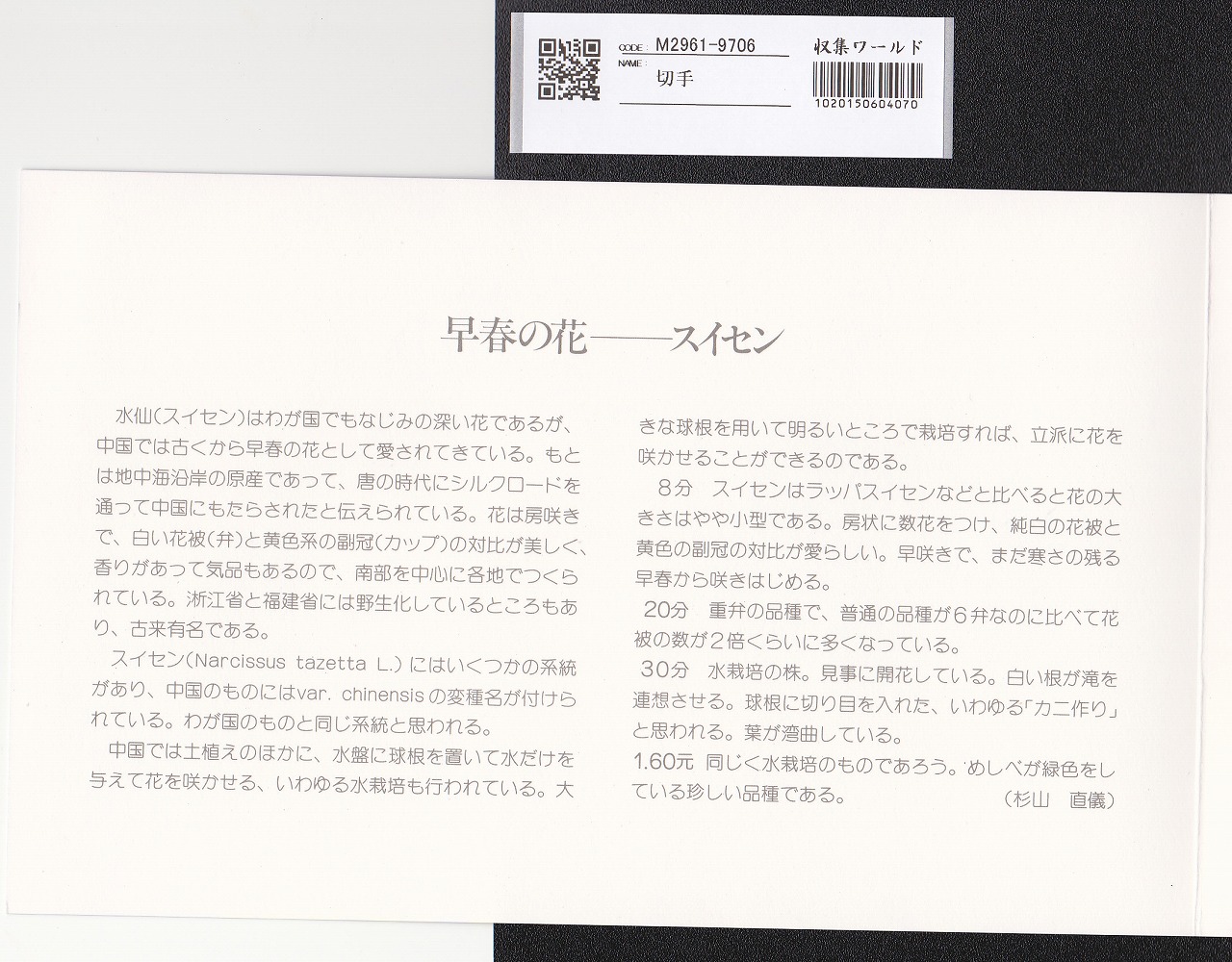 中国切手帳 T147 水仙花 8分～1.6元 4枚セット 未使用 | 収集ワールド