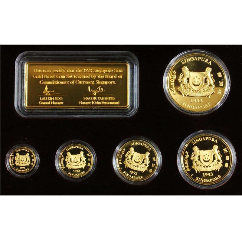 シンガポールの象徴ライオン金貨 1993年マットプルーフ金貨5種セット