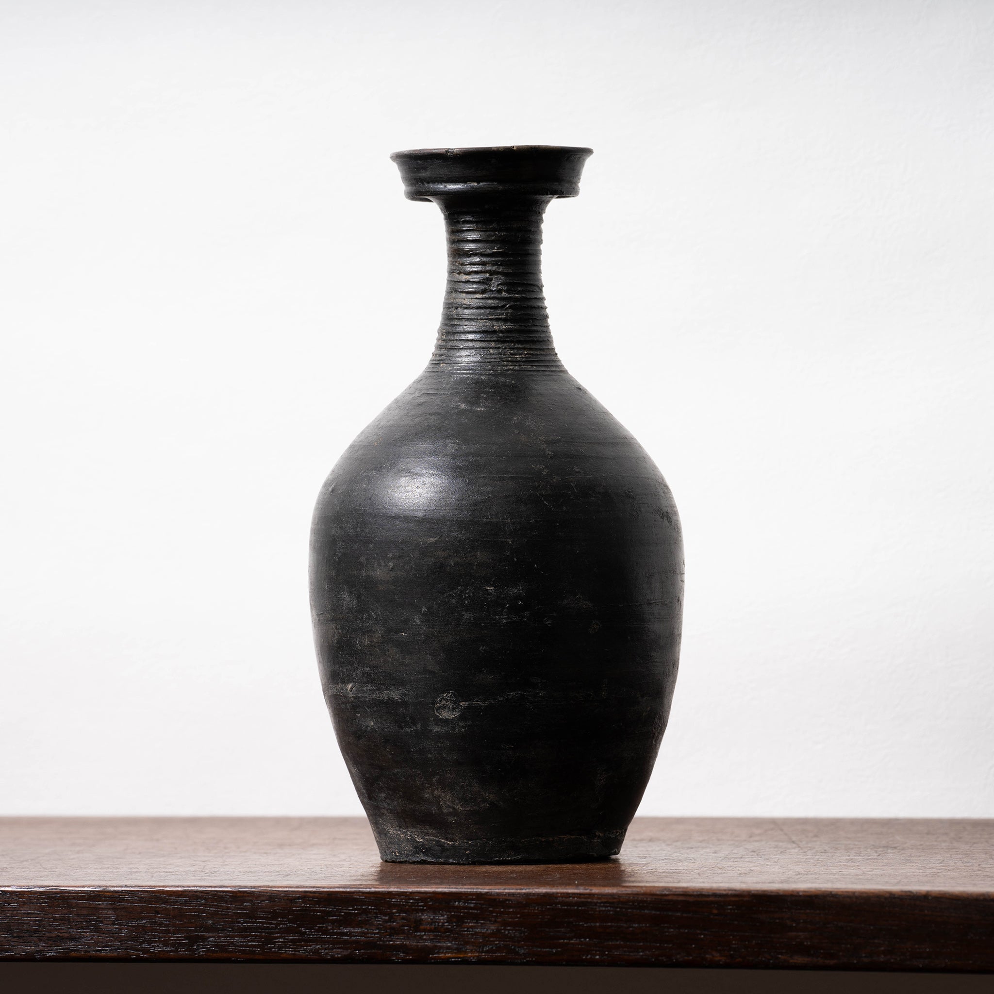 朝鮮 李朝 黒釉壷 鶴首瓶 時代箱付 M R4425B