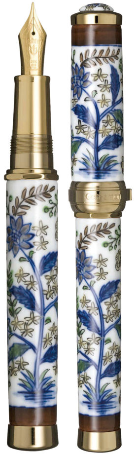 有田焼 創業400年記念 万年筆 染錦更紗手花蝶紋（源右衛門窯製