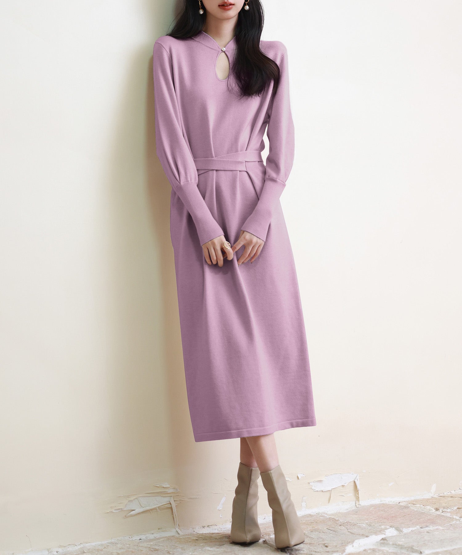 ハイゲージ編み長袖ニットワンピース ラベンダー – [公式]SAISON DE