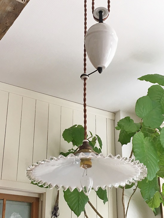 フランスアンティーク滑車ランプ ペンダントライト 和骨董 古道具 店舗