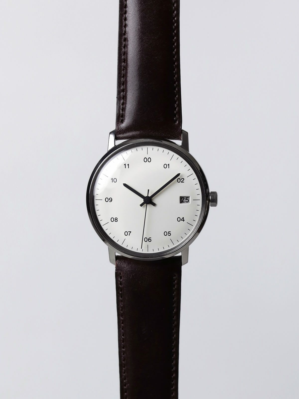 SK02 / SS SILVER MIRROR FINISH / WHITE DIAL / BROWN CORDOVAN